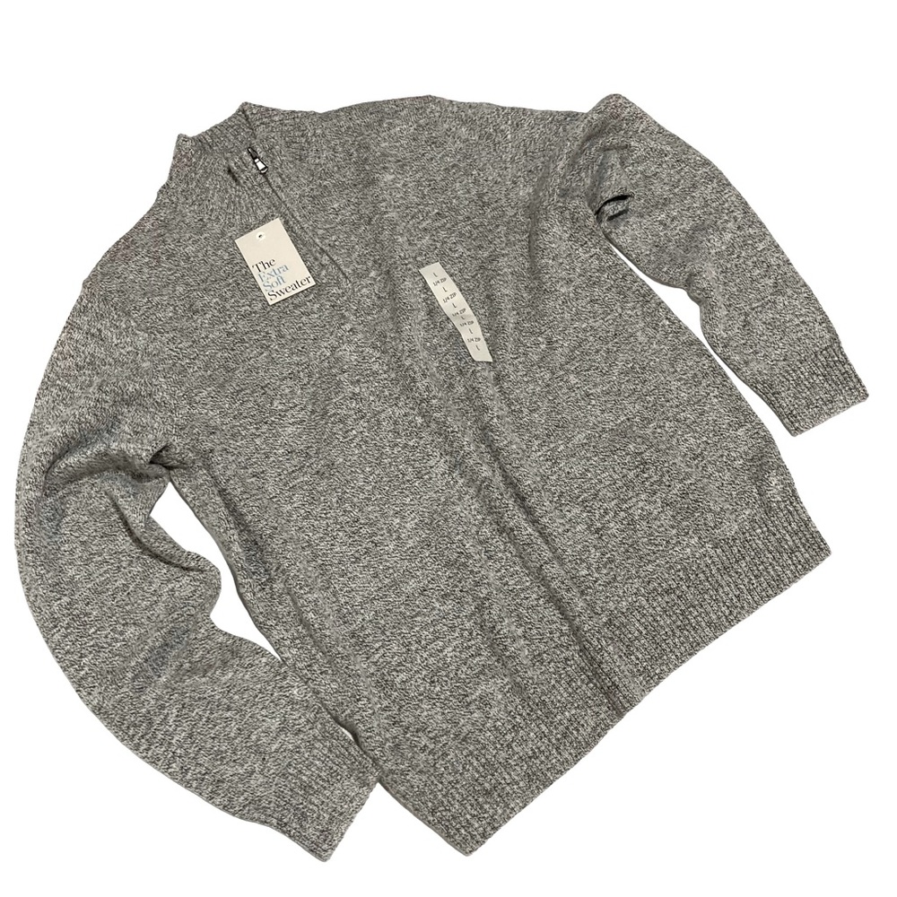 NWT CROFT & BARROW 1/4 ZIP SWEATER BLACK AND WHITE MARLED SIZE L